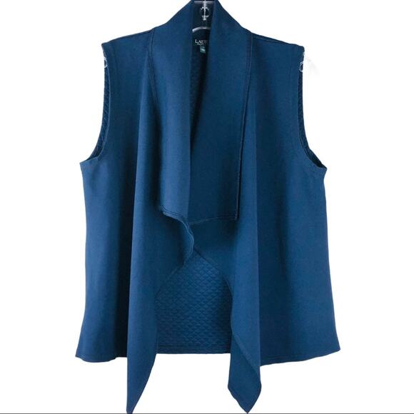 Ralph Lauren blue preppy office quilted viscose open front vest top medium - Picture 1 of 5